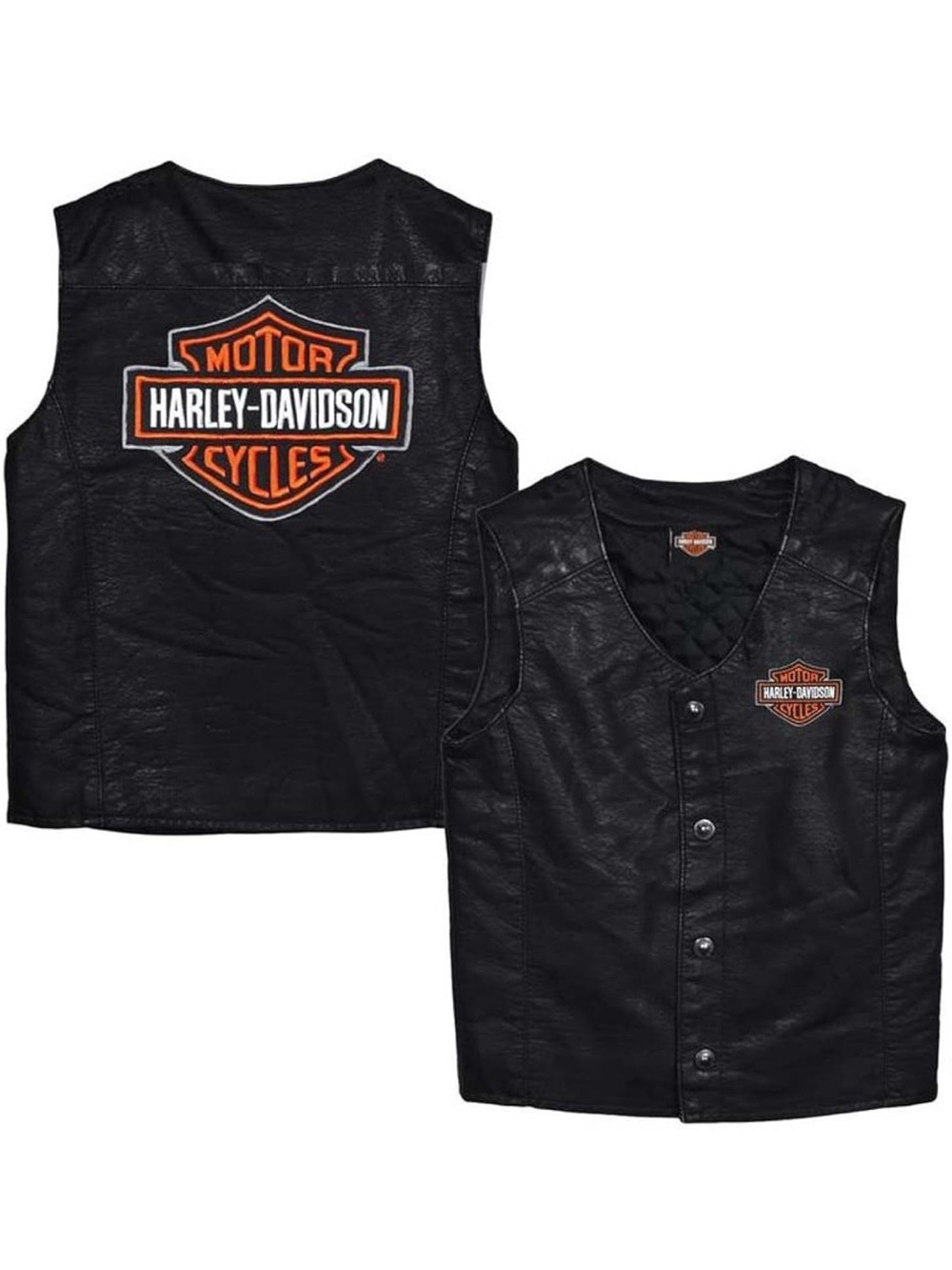Harley-Davidson Kids Faux Leather Biker Vest Bar & Shield Logo Black Size 4/5